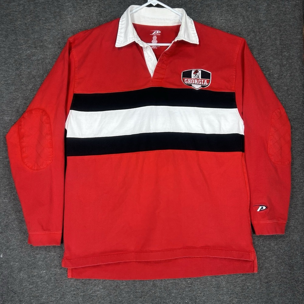 University of Georgia Bulldogs Rugby Shirt Mens‎ L Red Striped SEC Long Sleeve